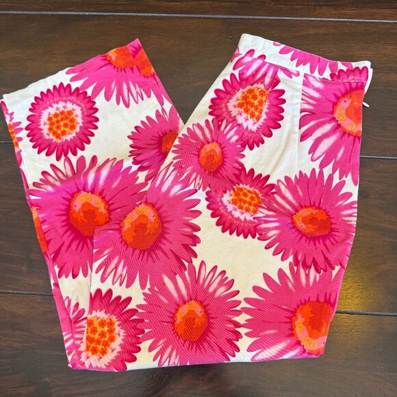 Larry Levine Sport Stretch Cropped Floral Pants Pink & White Size 6 - Picture 1 of 8